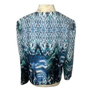 H&M Blue and Black Blazer with Geometric Pattern Linen/Cotton Blend